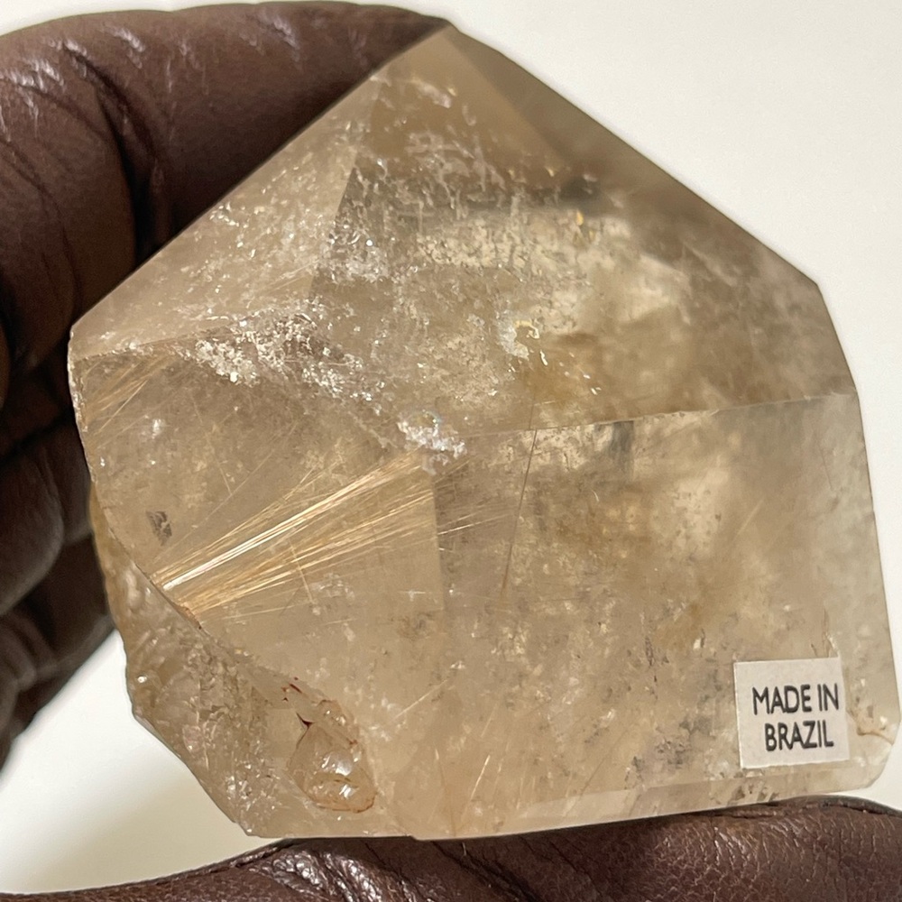 Rare Brazilian Citrine with Golden Rutile partially polished Tower